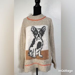 Aerie Tan Knit French Bulldog Long Sleeve Pullover Sweater - M
